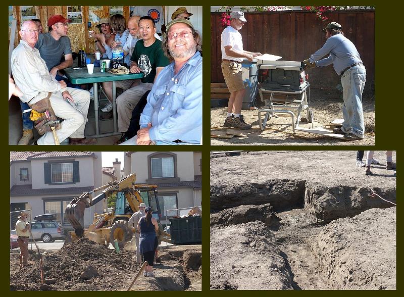 93 - Composite.jpg - Scenes of activity during the Habitat work day.  Concrete will be done later in a monolithic pour where foundations and floors are all done at once.